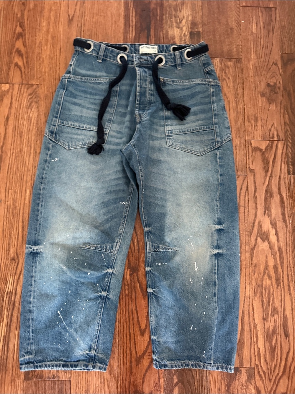 Free People Distressed Relaxed Denim Joggers - Blue
